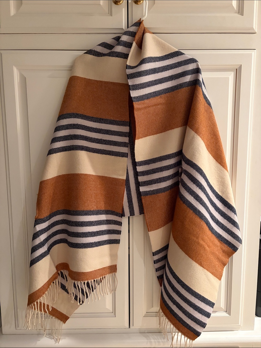 Madewell- Striped Woven Poncho in Cream, Rust & Navy (O/S)